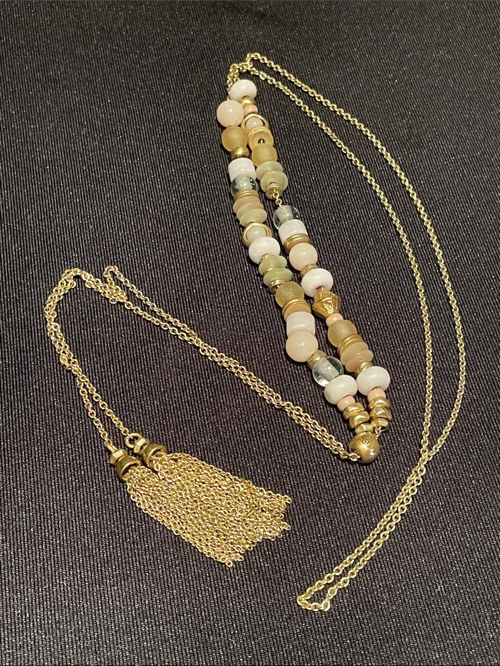 Gold-Tone Vintage Stella&Dot Beaded Tassel Layered Necklace